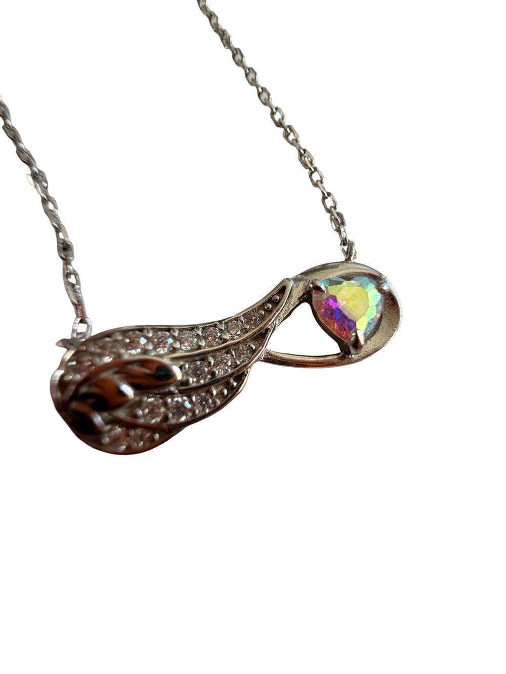 .925 natural Diamonds Iridescent pink Mystic Topaz Heart Pendant